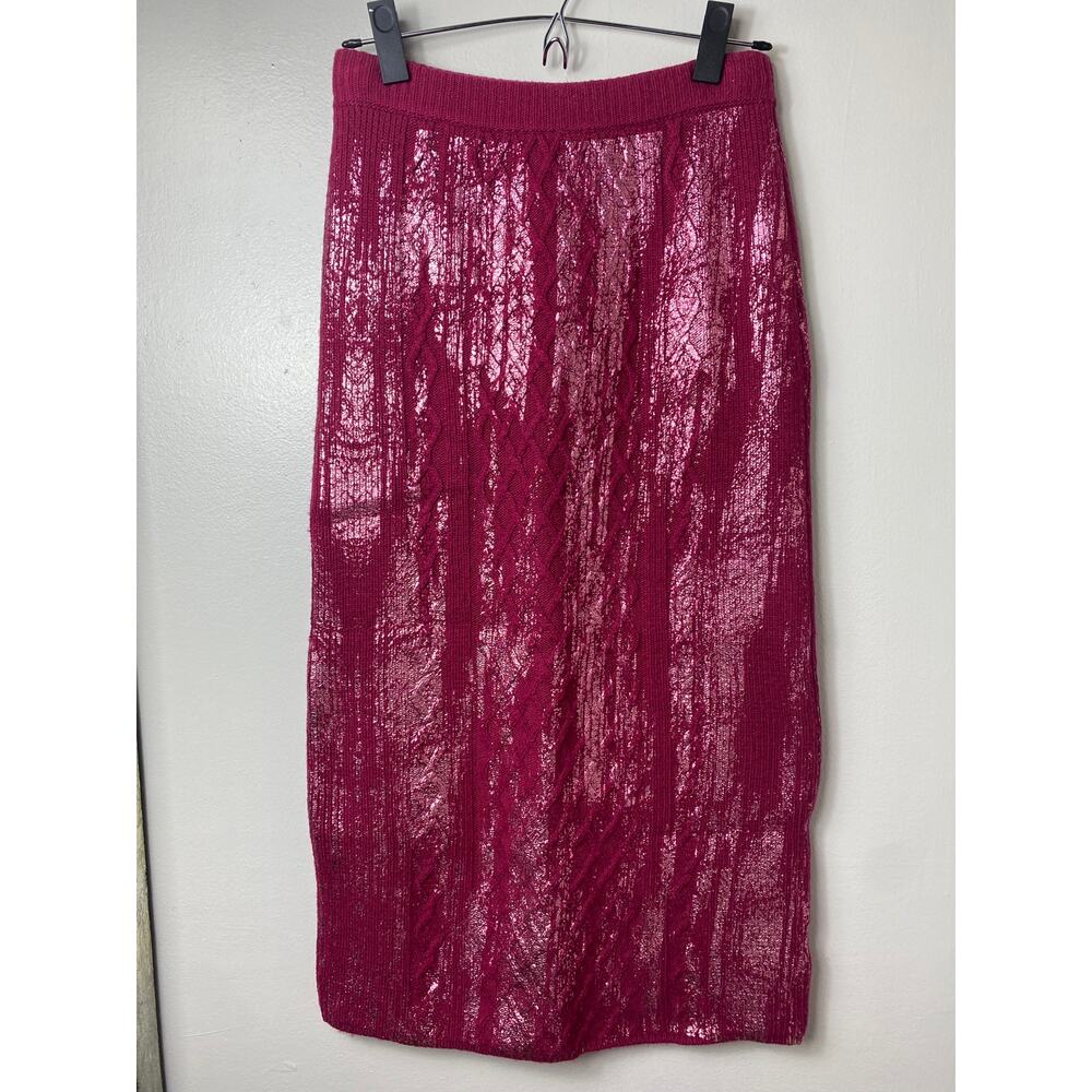 NEW ANTHROPOLOGIE SKIRT KNIT BURGUNDY RED METALLIC FESTIVE PARTY WOOL ALPACA - Picture 6 of 13